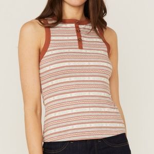 Rank 45 Women's Southwestern Stripe Henley Tank Top Size L